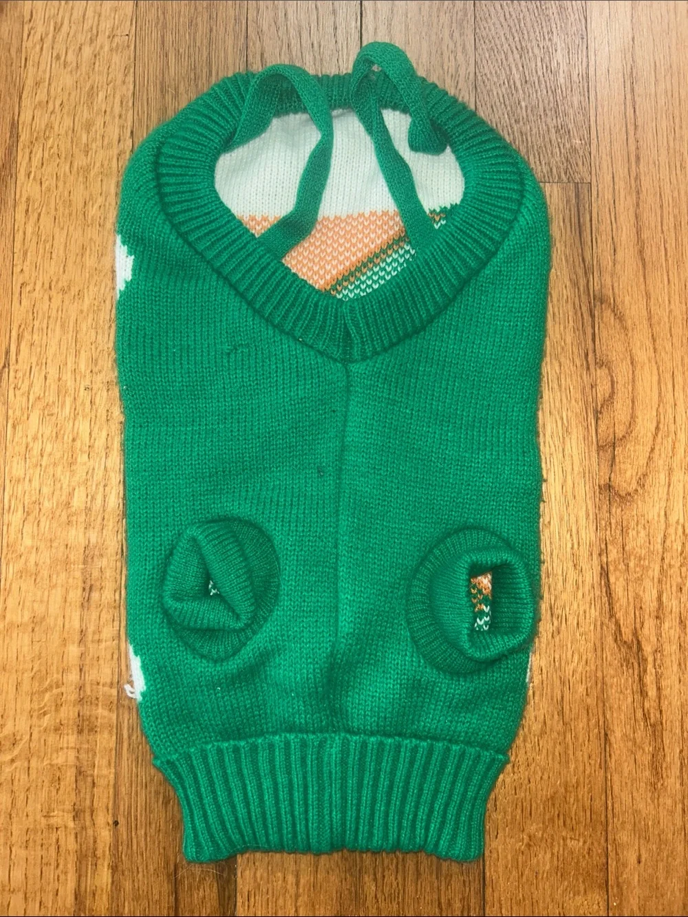 Festive Gingerbread Dog Sweater in Green and Orange MD
